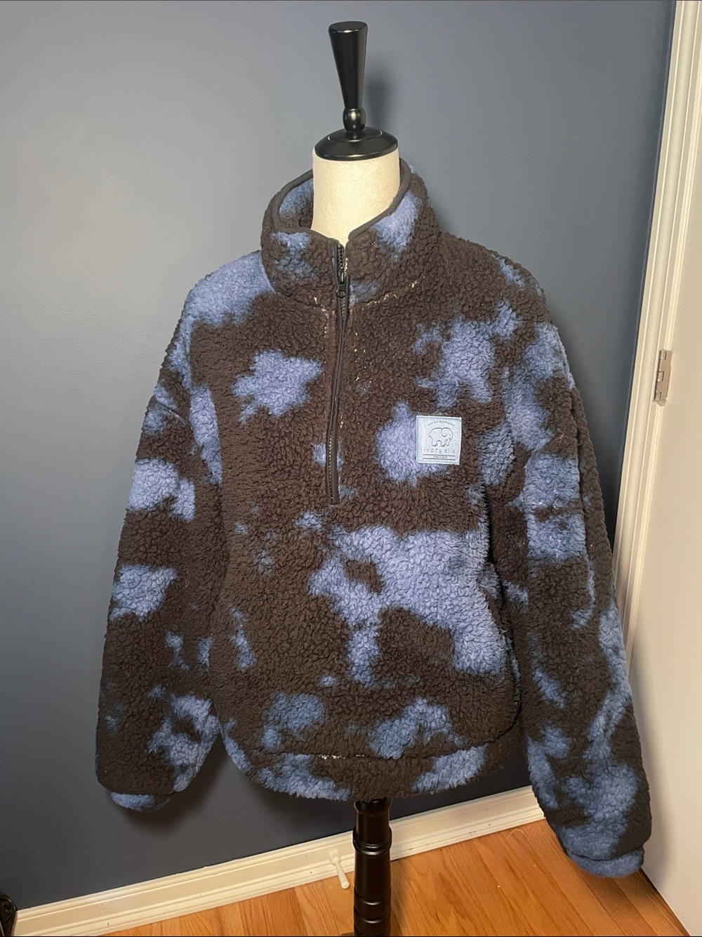 ivory ella Sherpa Pullover Jacket - Blue & Brown Tie-Dye